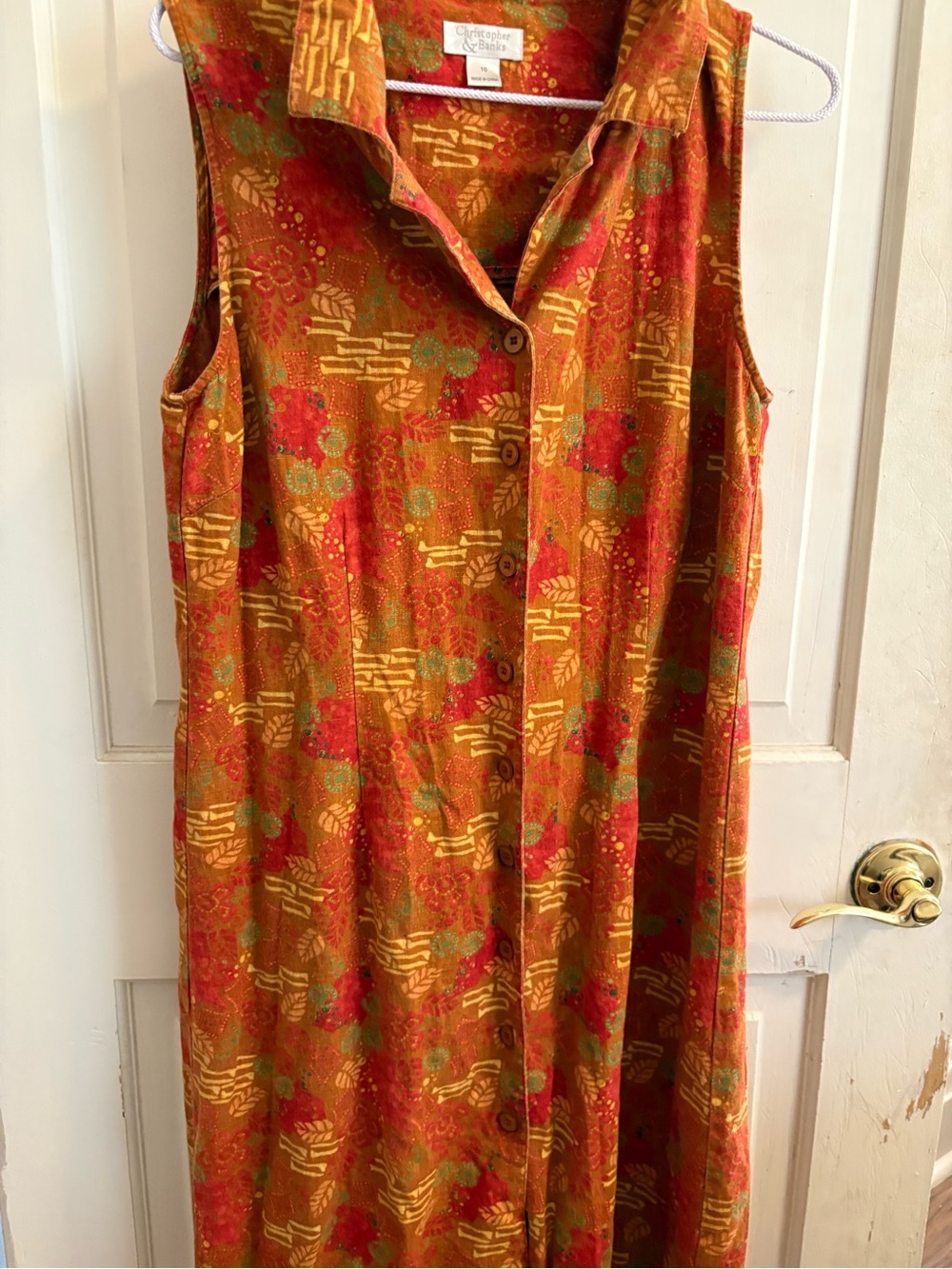 Christopher & Banks Red-Orange Floral Button Dress